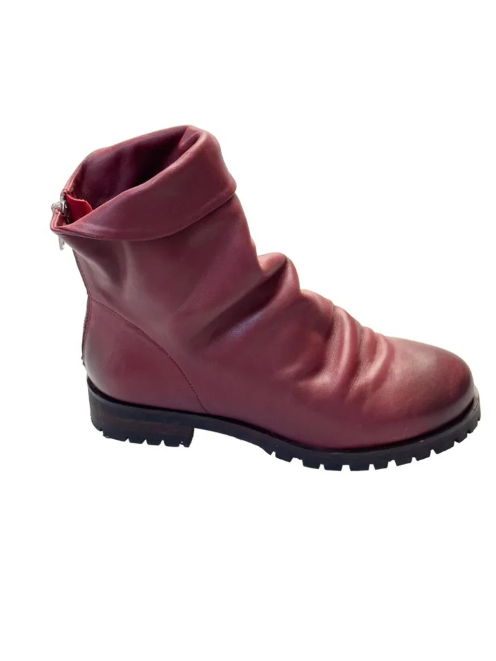 SKECHERS Women’s Boots Burgundy Leather Slouchy Ankle Cuffed Rear Zip Size 7.5M